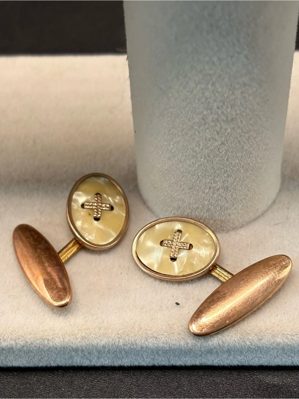 Art Deco Gilt Mother of Pearl Chain Cuff Links c1930 Fine Vintage Men's